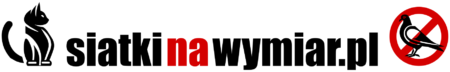 logo firmy siatkinawymiar.pl czarny kot z napisem siatkinawymiar i gołębiem w znaku zakazu symbol niedostępności dla gołębi po założeniu siatki