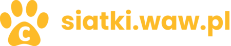 Logo firmy siatki.waw.pl przedstawiające łapkę kota w kolorze żółtym i napis siatki.waw.pl